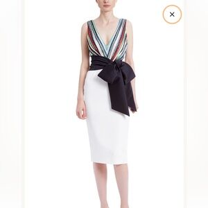 Badgley Mischka Striped V-Neck Bodice & Statement Bow Cocktail Dress Size 6